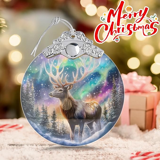 Deer Ornaments for Christmas Tree, Stained Glass Christmas Ornaments and Xmas Tree Decorations, Gift Exchange