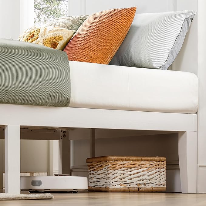 Mellow Naturalista Classic 16 Inch Solid Wood Platform Bed with Wooden Slats, White, Twin