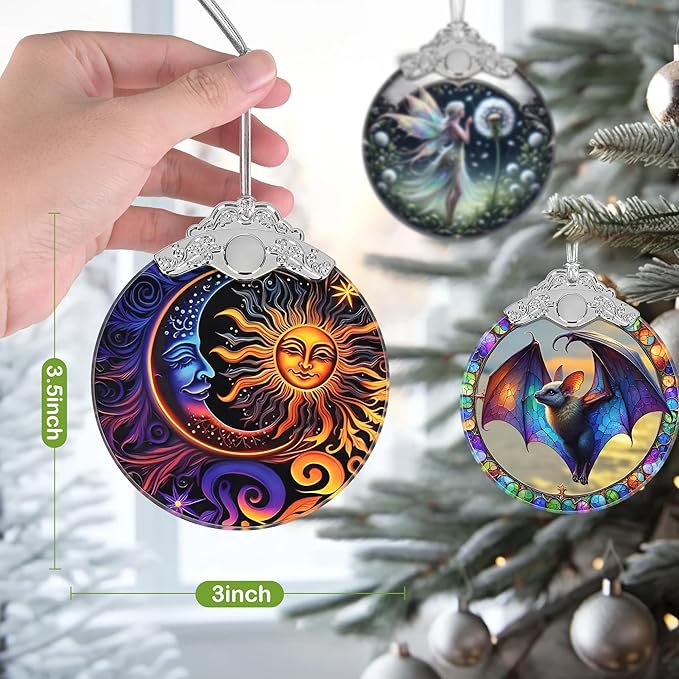 Christmas Ornament, 2025 Ornaments for Christmas Tree, Stained Glass Hanging Ornament, Holiday Ornaments, Unique Gift Idea - Moon Sun