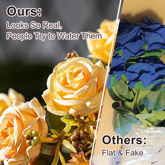 Artificial Flowers for Outdoor 4 Bundles Rose Bouquet with Daisy Faux Flowers UV Resistant for Home Indoor Outside Garden Porch Window Box Balcony Yard Porch Decor (White+Yellow)