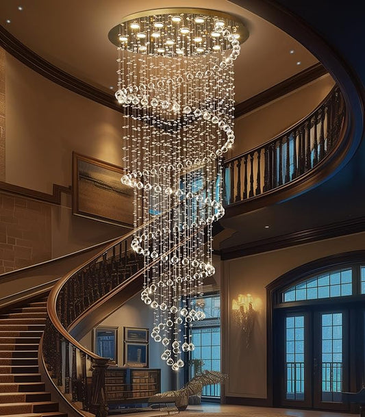 Gold Chandelier with LED Bulbs Glam Crystal Light Hight Ceiling Lighting Fixtures