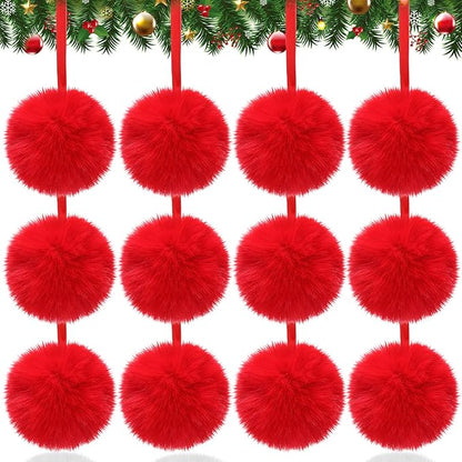 24 Pcs Red Furry Christmas Ball Ornaments for Tree 3.94 Inches Large Pom Pom Ball Christmas Hanging Decoration for Party Supplies Fireplace Mantel Wall Decor