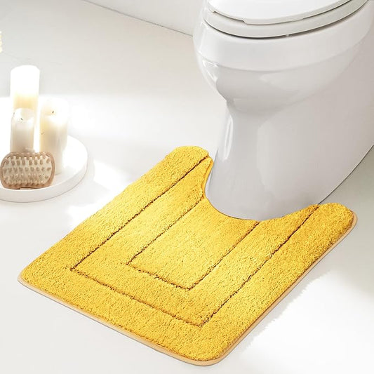 GRANNY SAYS Bathroom Toilet Rugs U Shaped, Bath Mats for Bathroom, Bath Rugs Non Slip Washable, Absorbent Microfiber Toilet Mat, Soft Plush Shaggy, 20" x 24", Yellow