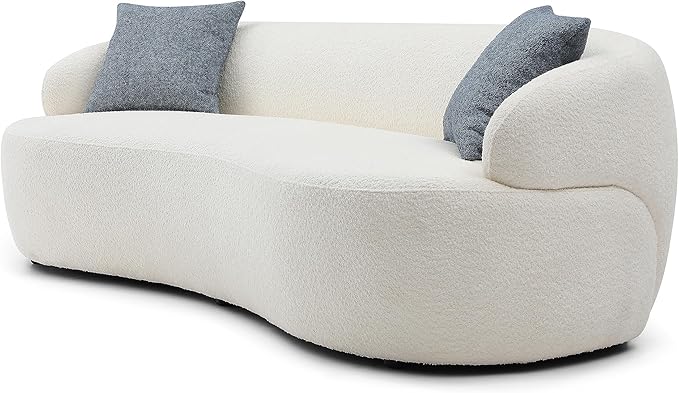 KEIKI 87" Curved Oversized Boucle Cloud Sofa with Thickened Seat Cushions and Backrest, Modern Style 3-Seater Upholstered Corner Fluffy Couch, No Assembly Required, for Apartment, Living Room, Beige