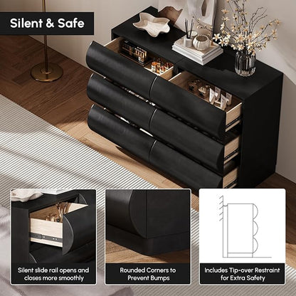 homary Black 6 Drawer Dresser Chest with Storage Cabinet Modern Chest of Drawers Storage Organizer Dresser for Bedroom Hallway Living Room (Black)