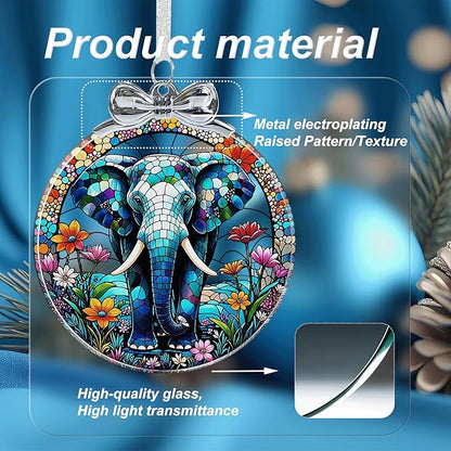 Elephant Christmas Ornament for Christmas Decorations Crystal Glass- Xmas Gifts for Elephant Lover, Holiday Keepsake Present Exchange Ideas