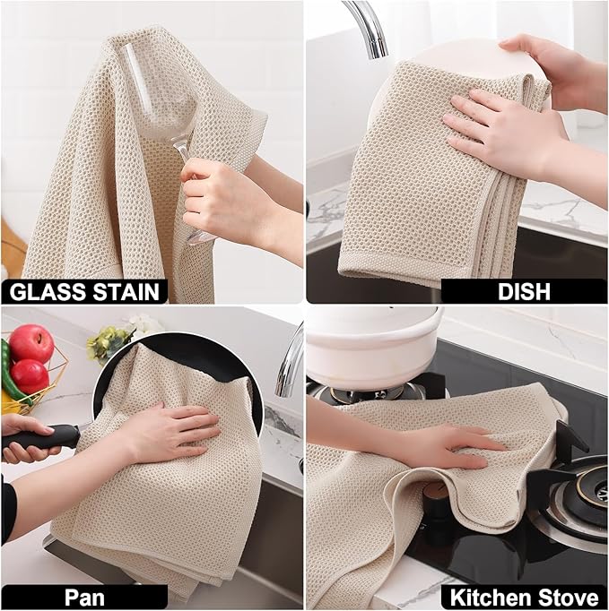 Homaxy 100% Cotton Kitchen Towels and Dishcloths Set, Large 12 x 12 Inches and 20 x 28 Inches, Set of 8 Bulk Kitchen Towels Set, Ultra Soft Absorbent Dish Cloths for Washing Dishes, Beige