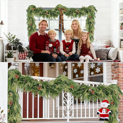 Extra Thick&Lush-6 Ft by 10 Inch Real Touch Norfolk Pine Garland,Christmas Garland Artificial Realistic Soft Thickness Greenery Pine Cypress Pinecones Garlands for Mantle Fireplace Home Indoor Outdoor