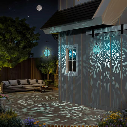 Hanging Solar Lights Outdoor Garden Decor Solar Lantern Waterproof Plastic Moroccan Outdoor Decorations for Patio Pathway Yard Backyard Garden Decorative (2, Black)