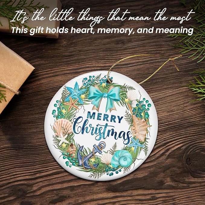 Beach Christmas Ornaments 2025 - Ceramic Ornaments for Tree - Beach Gifts for Women Men Friend, Ocean Ornaments for Christmas Decorations, Stocking Stuffers Ocean Gifts for Xmas Decorations