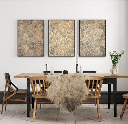Vintage Flower Wall Art Decor Beige Floral Canvas Wall Art Botanical Rustic Pictures Prints Farmhouse Antique Painting Vintage Flower Poster for Living Room Bedroom 12x16 Inch Unframed Set of 3