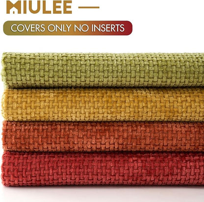 MIULEE Pack of 4 Fall Burnt Orange Throw Pillow Covers 20x20 Inch Yellow Green Soft Decorative Chenille Pillows Farmhouse Accent Cushions for Boho Home Decor Spring Bedroom Living Room
