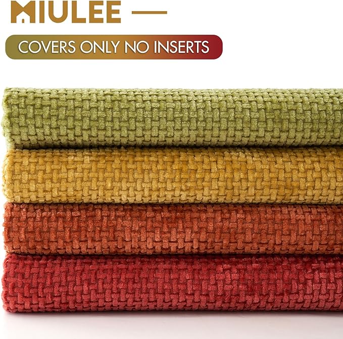 MIULEE Pack of 4 Fall Burnt Orange Throw Pillow Covers 18x18 Inch Yellow Green Soft Decorative Chenille Pillows Farmhouse Accent Cushions for Boho Home Decor Spring Bedroom Living Room