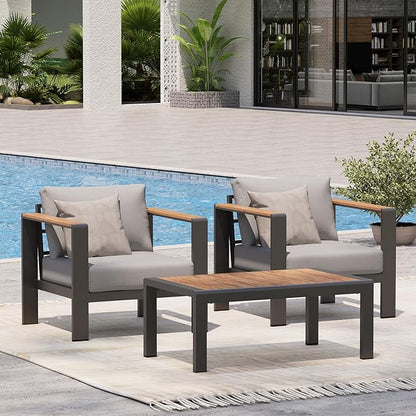 Aluminum Outdoor Seating Bistro Set, 3 Piece Outdoor Patio Furniture Set with Washable Thick Cushion Outdoor Chair, Patio Sectional Furniture Set for Porch, Balcony, Deck, Yard, Gray