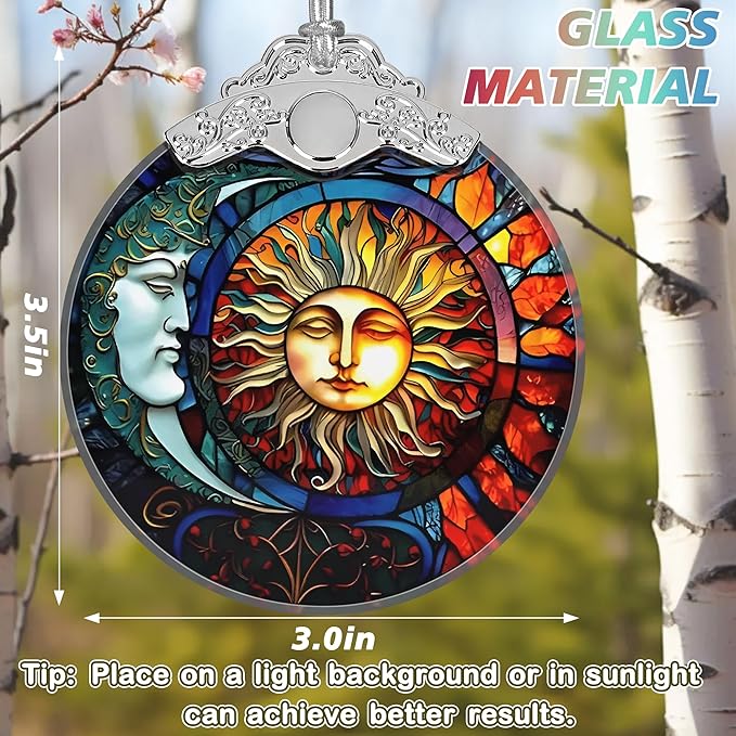 Stained Glass Sun and Moon Ornament - Christmas Ornaments - Christmas Tree Decorations - Holiday Present Ideas - Gift Exchange