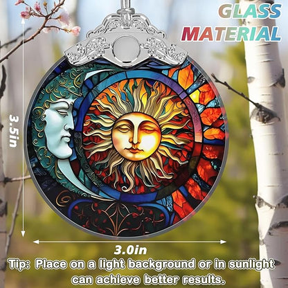 Stained Glass Sun and Moon Ornament - Christmas Ornaments - Christmas Tree Decorations - Holiday Present Ideas - Gift Exchange