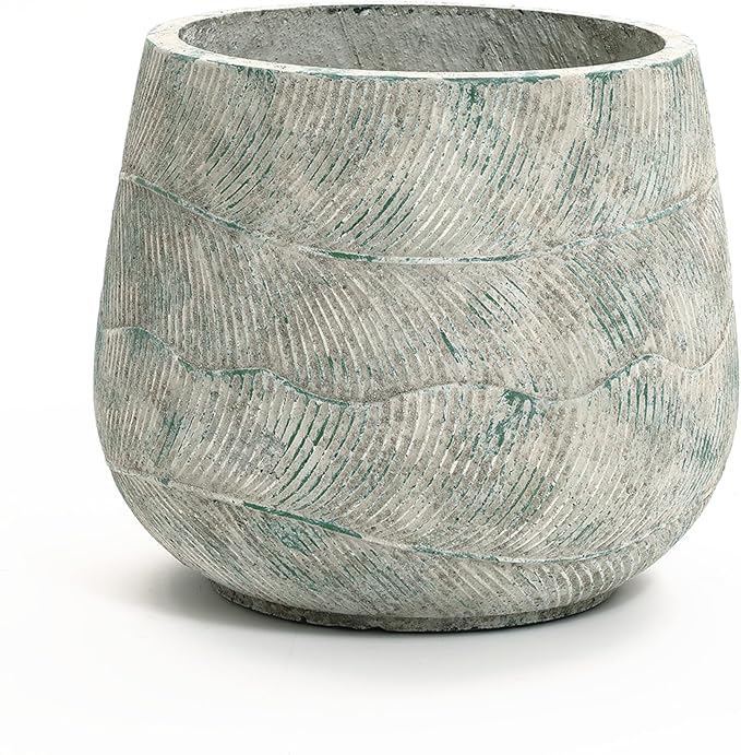 LuxenHome 18" Dia Round Cement Planter, Rustic Distressed Weathered Plant Pot with Drainage Hole and Rubber Plug, Large Outdoor Indoor Decorative Flower Pot Planters for Home Patio Garden Porch