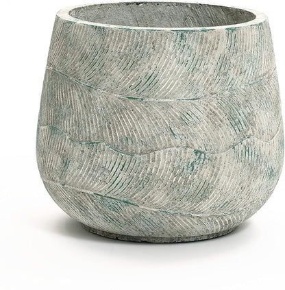 LuxenHome 18" Dia Round Cement Planter, Rustic Distressed Weathered Plant Pot with Drainage Hole and Rubber Plug, Large Outdoor Indoor Decorative Flower Pot Planters for Home Patio Garden Porch