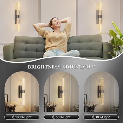 camuucci Battery Operated Black Wall Sconces Set of 2 Rechargeable Battery Powered Wall Light with 12000mAh Indoor Not Hardwired Dimmable Wall Lamp Fixtures for Bedroom Living Room 20.9 Inches