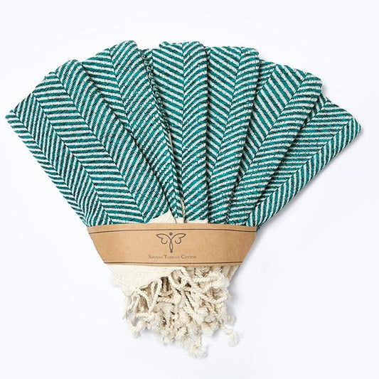 SMYRNA TURKISH COTTON Herringbone Series Kitchen Dish Towels Pack of 6, Machine Washable Wash Cloths, Ultra Soft, Absorbent, Prewashed and Quick Dry Turkish Dish Towels, 12x12 Inch (Petrol)