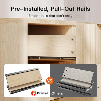 Pipishell Fluted 6 Drawers Dresser for Bedroom, 47" Wooden Drawers with Metal Handle, Dressers with Round Corner Design, Closet Storage Organizer for Bedroom, Hallway, Natural Oak