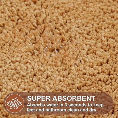 ORTIGIA Cute Scalloped Bath Mat, Fun Plush Microfiber Brown Bathroom Rugs Non Slip Washable Quick Dry Absorbent, Bath Rug for Shower Stall Vanities Kitchen Floor Entrance, 20x32