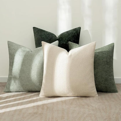 MIULEE Pack of 4 Christmas Throw Pillow Covers 18x18 Inch Neutral Green Soft Decorative Chenille Pillow Covers Farmhouse Accent Cushion Covers for Boho Home Decor Bedroom Living Room