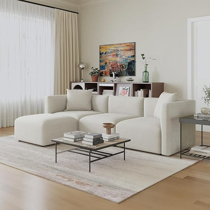 Acanva Luxury L-Shaped Upholstery Convertible Modular Sectional Sofa, Contemporary Reversible Couch with Chaise Lounge for Living Room, Apartment, Linen-Like Cream