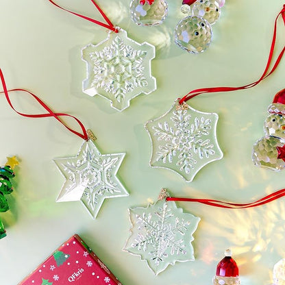 Crystal Snowflake Ornaments for Christmas Tree, 3.5" Clear Glass Snowflake Ornaments, 2025 Crystal Christmas Snow Flake for Tree, Xmas Gift for Home Decoration