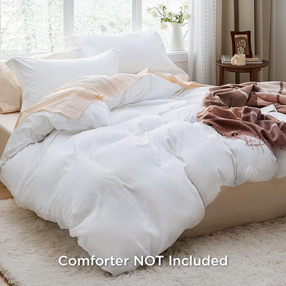 Bedsure White Duvet Cover Queen Size - 3 Pieces Prewashed Extra Soft Bedding Set, Includes 1 Duvet Cover 90x90 Inches with Zipper Closure & 2 Pillow Shams, Comforter Not Included