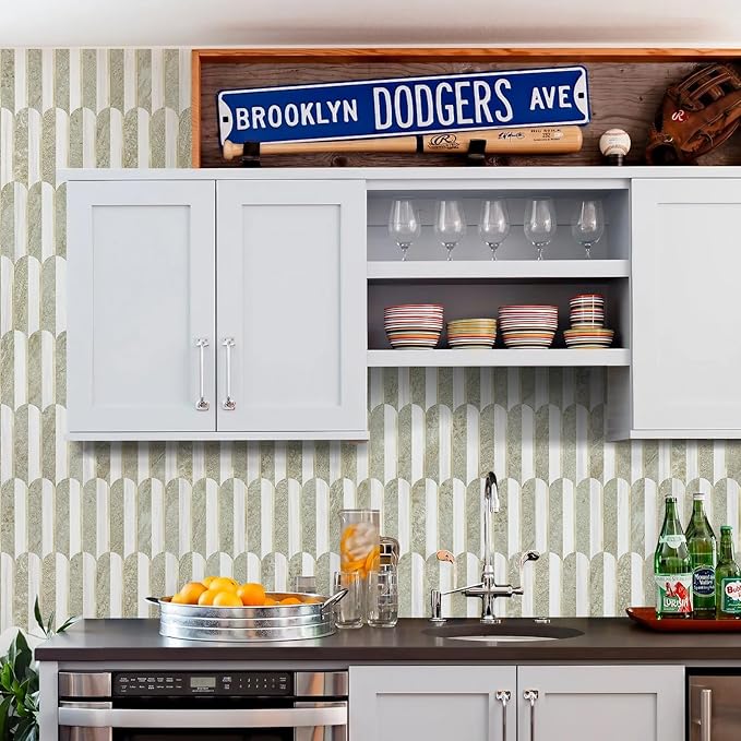 Vamos Tile Peel and Stick Backsplash Seamless Tile,Stick on Backsplash for Kitchen and Bathroom,Light Cream Green Slate and Dolomite White PVC Self Adhesive Mosaic Tiles (10 Sheets)