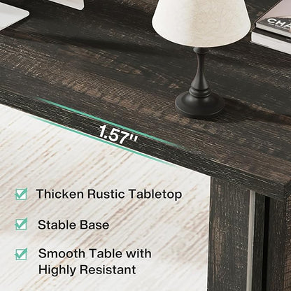 Tribesigns 63-inch Executive Desk, Vintage Office Computer Desk with Large Tabletop, Farmhouse Wood Writing Conference Table Workstation for Home Office, Study, Dark Gray