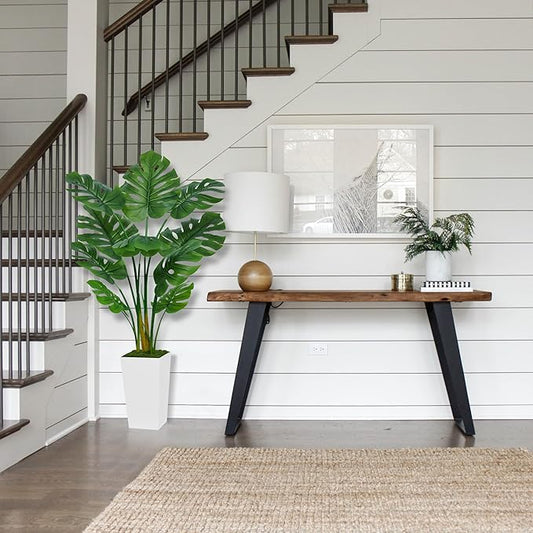 Artificial Monstera Deliciosa Plant 5FT - Faux Tropical Palm Tree with White Tall Planter - Fake Swiss Cheese Floor Plant Potted - Artificial Tree for Home Office Living Room Decor Indoor