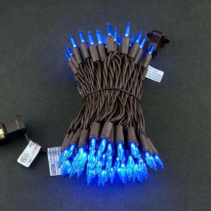 YULETIME Blue LED Christmas Lights with Brown Wire, 33 ft 100 Count UL Certified Commercial Grade Holiday String Light Set (Blue - Brown Wire)