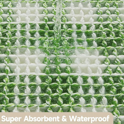 Waffle Runner Rug Bathroom, Long Boho Bathroom Rugs Non Slip Washable Absorbent Checkered Bathroom Mat Quick Dry Cute Bath Mat, 60"x24" Green and White
