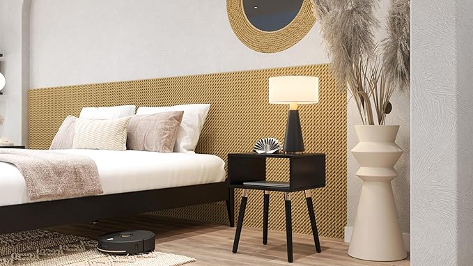 Bme Dinkee Solid Wood Bedside Table Fully Assembled Without Drawer for Mid Century Bedroom and Living Room, Black