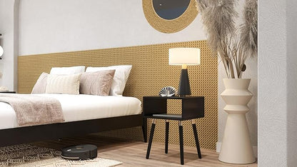 Bme Dinkee Solid Wood Bedside Table Fully Assembled Without Drawer for Mid Century Bedroom and Living Room, Black