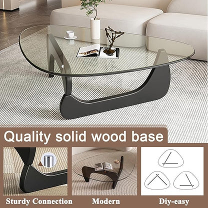 Mid Century Modern Glass Coffee Table, Black Coffee Table for Living Room, Elegant and Functional Coffee Tables,Suitable for Bedroom Living Room Reception Office Tables（Black/Transparent，Large）