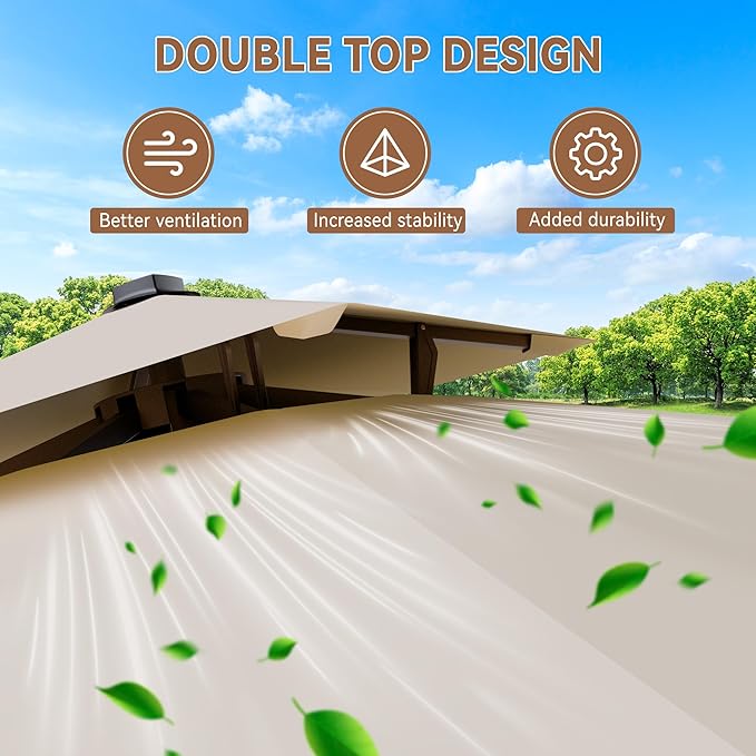 10' X 10' Cantilever Patio Umbrella Outdoor with Base Included Heavy Duty Double Top Windproof Square Offset Umbrellas with 360-degree Rotation for Pool Deck Backyard, Beige