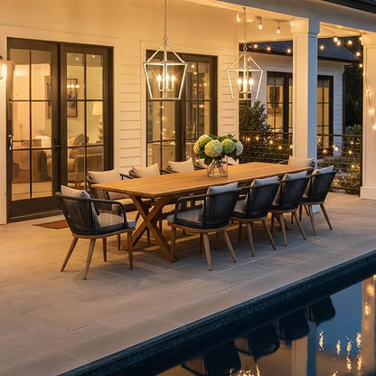 PURPLE LEAF 11 Pieces Patio Dining Table Set Wicker Outdoor Furniture Rectangular Table and Chairs Set for Garden Deck Teak-Finish Aluminum Frame Backyard Kitchen Set, Cushions and Pillows Included