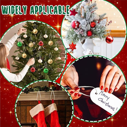 JUNEBRUSHS 300Pcs Christmas Ornament Hangers, Hand Tied String Ties Ornament Loops Thin Ribbon for Ornaments Christmas Tree Hanging Decorations (Silver)