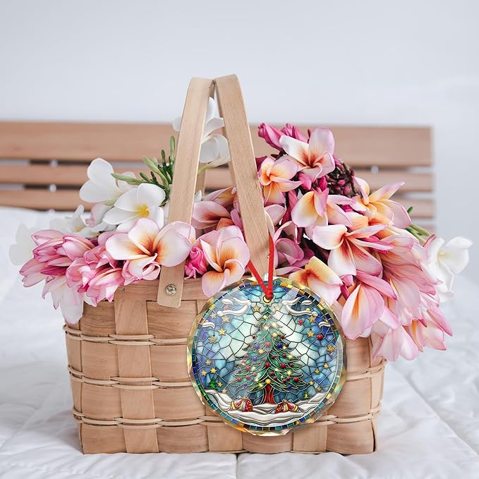 2025 Christmas Tree Glass Ornament - Round Glass Hanging Ornament for Xmas Display - Winter Season Home Accent - Unique Christmas Decoration Gift Idea