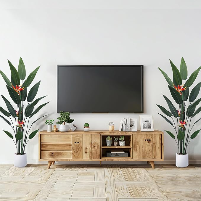 Artificial Bird of Paradise Plant 5 Ft Tall Fake Banana Leaf Plant for Indoors and Outdoors, Artificial Flowers, Faux Palm Tree with Plastic Pot for Office and Home Decor