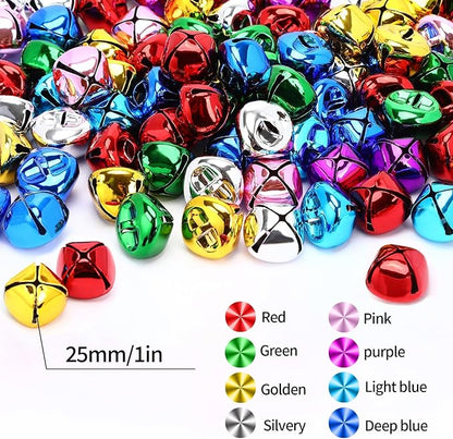 Augshy 120 Pcs Jingle Bells, 1 Inch Multicolor Craft Bells Small Tiny Bells for Crafts, DIY Christmas Tree Ornaments Decorations Party Home Pet Decor Jewelry Making