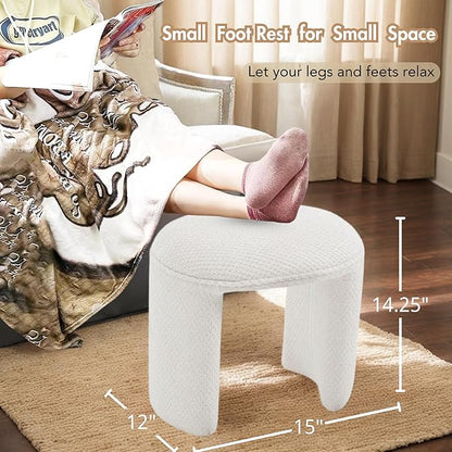 3-Piece Nesting Upholstered Bench with 2 Stools, 53" Chenille Accent Chair Waterfall Bench Modern End of Bed Entryway Bench Bedroom Bench for Living Room Vanity, White, No Need to Install