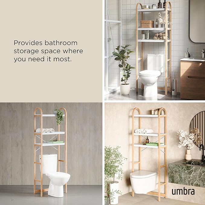 Umbra Bellwood Over-The-Toilet Shelf for Bathroom or Powder Room, White/Natural