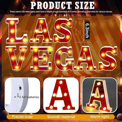 Las Vegas Light up Letters Sign Party Decorations Battery Powered Marquee Lighted Sign LED Alphabet Letter Lights for Night Party Tabletop Decor Supplies