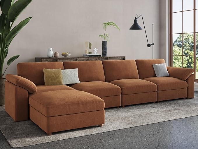 EASE MOOSE Large Sectional Modular Sofa，Large L Shape Sectional Couch Wide Deep Modular Sofa Couch Chenille Brown