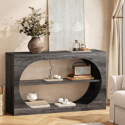 Console Table, 55-Inch Entryway Table with Storage 3-Tier Farmhouse Narrow Sofa Table Wood Foyer Table for Entryway, Hallway, Living Room, Office (Grey Oak, 55 inch)