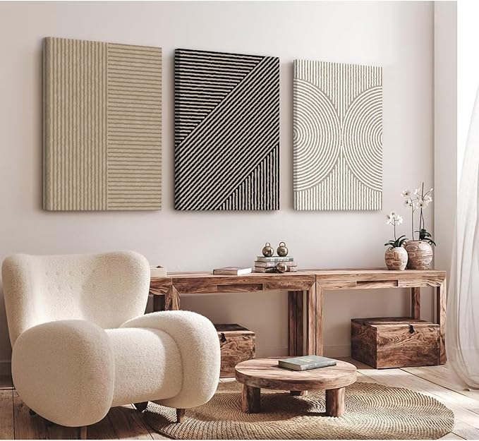 Boho Modern Wall Art Pictures Neutral Abstract Canvas Wall Decor Minimalist Line Wall Art Beige Brown Black Poster Mid Century Painting Artwork for Living Room Bedroom 16x24x3 Inch Wrapped Canvas